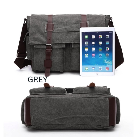 New Leather / Canvas Laptop Computer Bag Briefcase - Picture 2 of 12